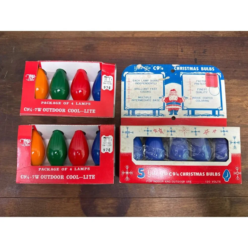 Vintage NOS MultiColor Trim-A-Tree & Yule-Glo C9 1/4 Christmas Replacement Bulbs